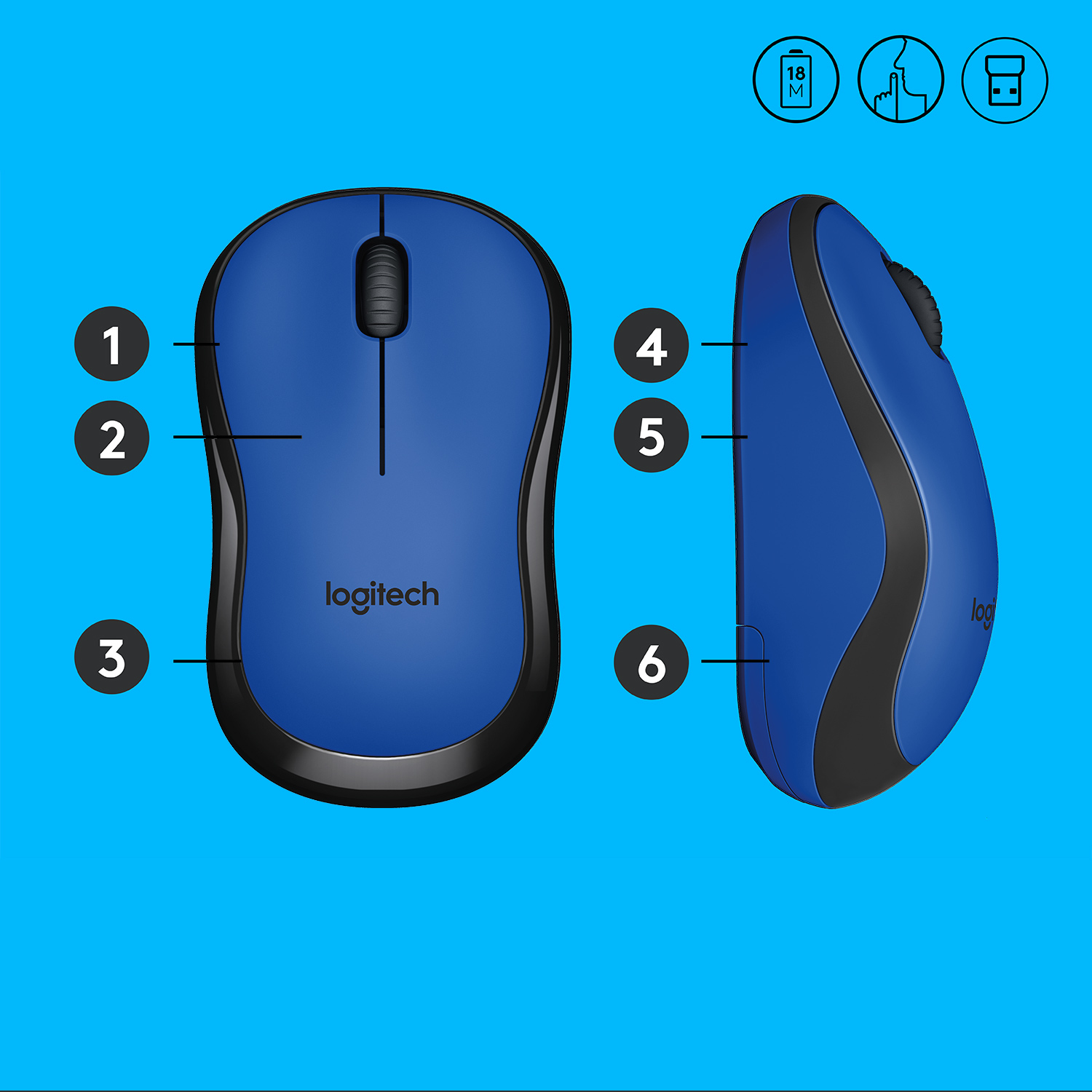 LOGITECH M220 Silent wireless muis, Blue - 2.4GHZ