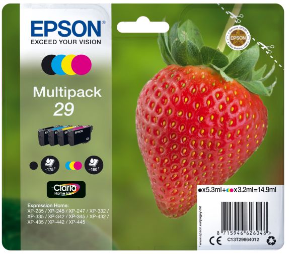 Epson 29 Multi-Pack, Zwart/Geel/Rood/Blauw